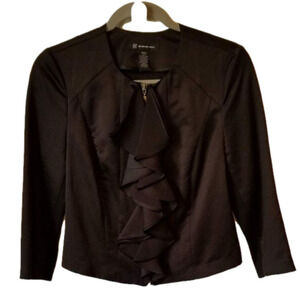 INC Cropped Black Ruffled Jacket Size SMALL EUC